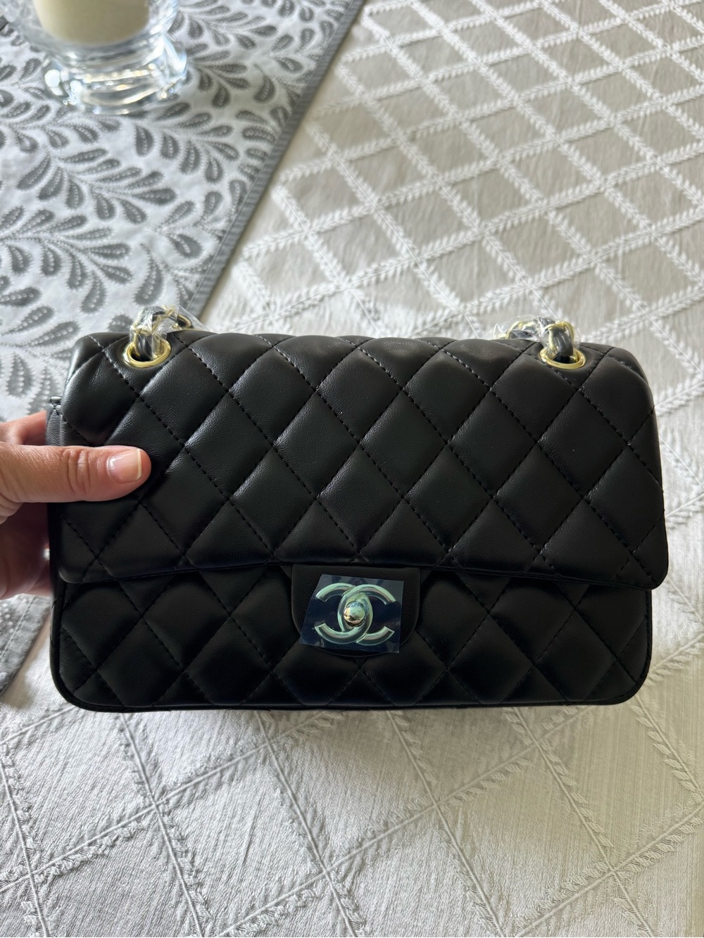 Black Quilted Shoulder Bag with Gold Chain NEW!!